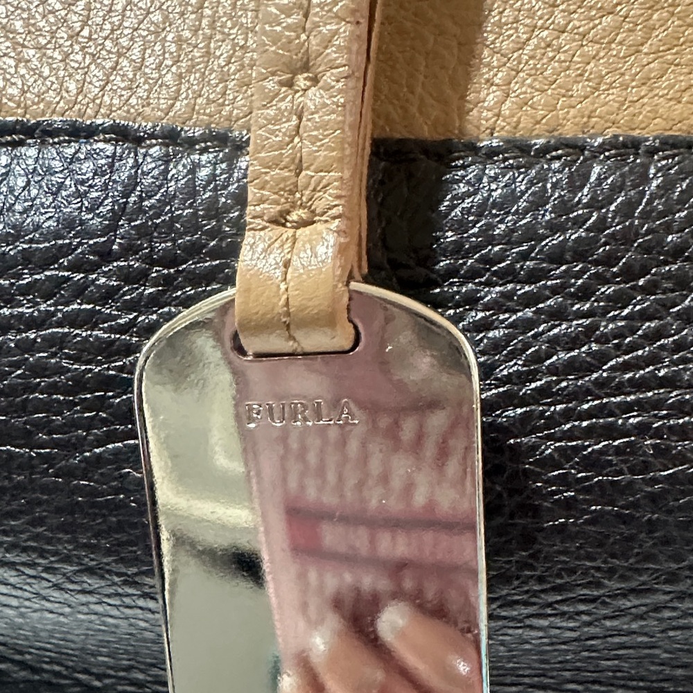 FURLA Two-Tone Leather Satchel Bag - Black & Tan - Picture 2 of 15